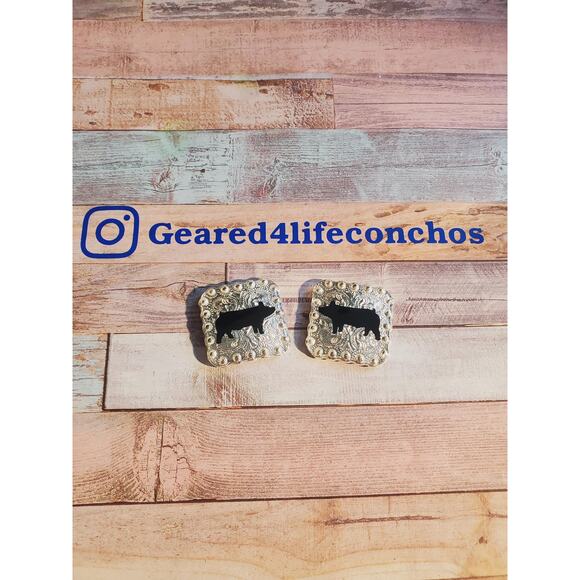 Pig lover square conchos, 4h conchos, ffa gift, pig showing, custom conchos, - Picture 1 of 4